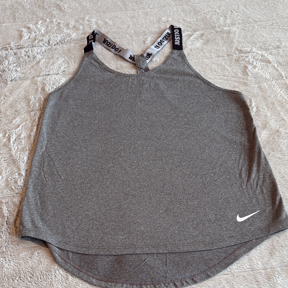 Nike Running Women's SM Heather Gray Razorback Tank with Just Do It Logo Straps